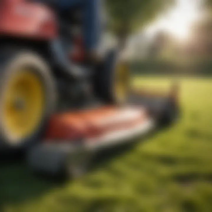 Close-up view of the advanced bagging system on a sit down lawn mower