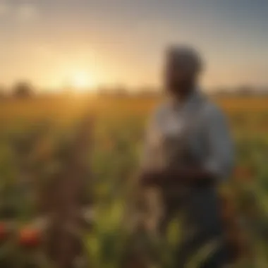 Diverse Agricultural Practices in Africa A vibrant field showcasing diverse crops flourishing under the sun, symbolizing agricultural diversity in Africa.