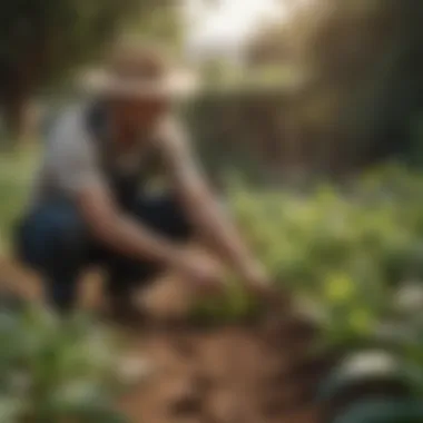 A farmer examining healthy plants, highlighting sustainable practices for future food security.