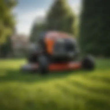 A close-up of a well-maintained used zero-turn mower on a lush lawn