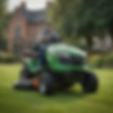 A detailed look at the maintenance features of an Atwoods riding lawn mower.