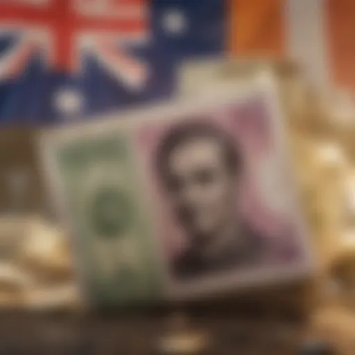 Australian dollar notes on a background of the Indian flag