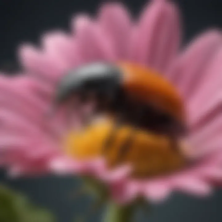 A close-up of a beetle on a vibrant flower, showcasing the pollination process