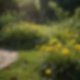 Lush green lawn with dandelions