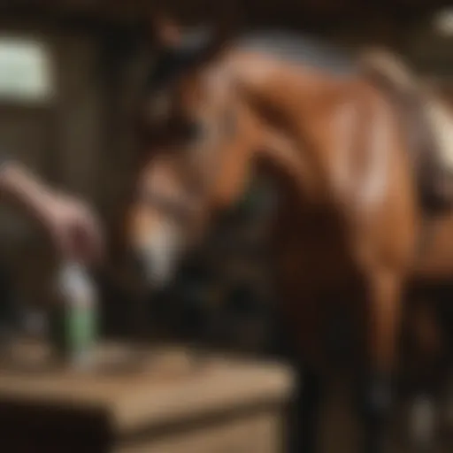 Betadine shampoo application on horse