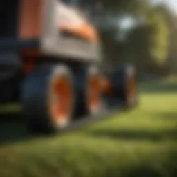 Close-up of Bobcat lawn mower cutting grass