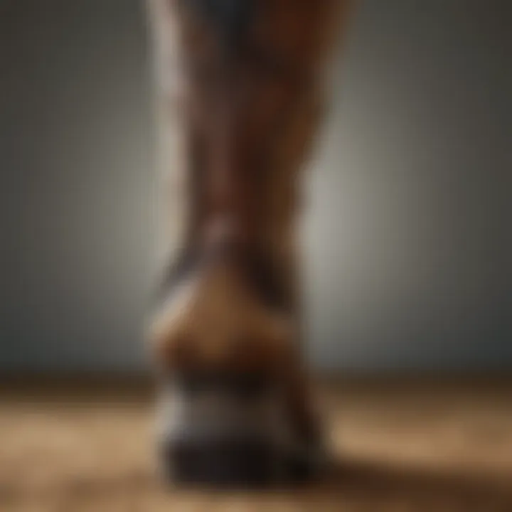 A close-up view of a high-quality horse boot highlighting its design features.