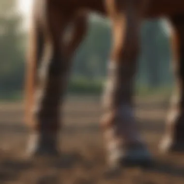 A horse wearing protective boots during an outdoor event, showcasing their application.