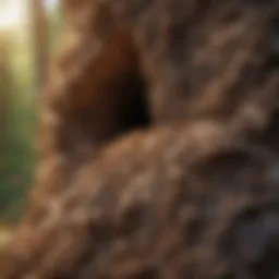 Close-up view of a termite nest in wood