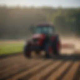 A powerful tractor navigating through a field