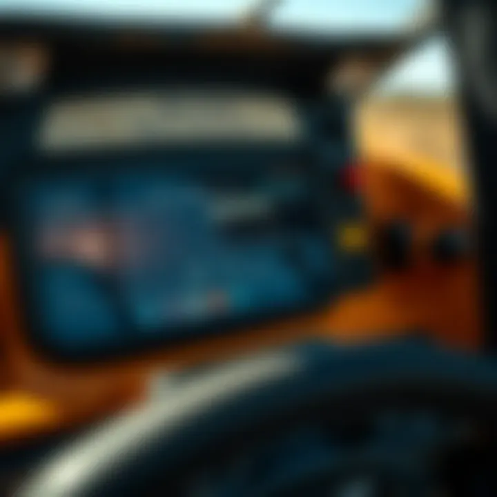 Close-up of skid steer specifications dashboard.