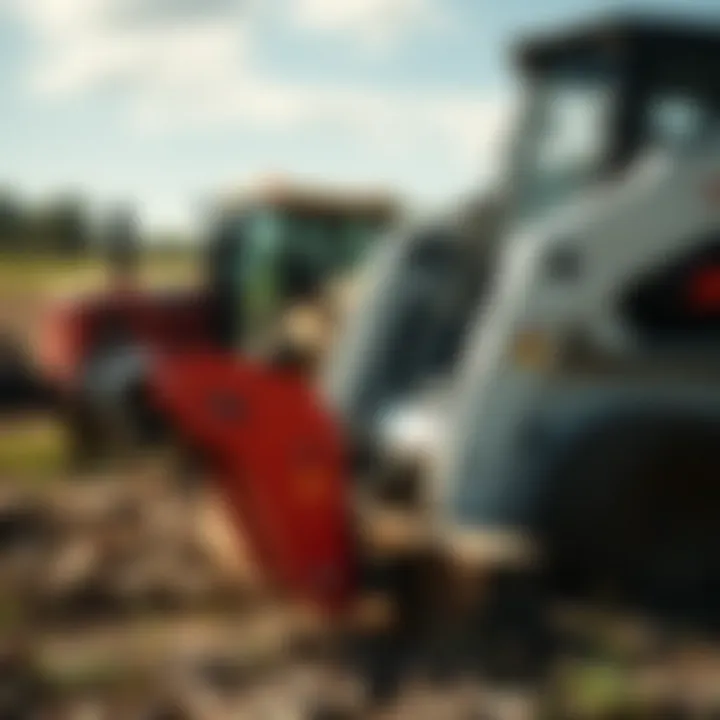 A versatile skid steer attachment in action on a farm.