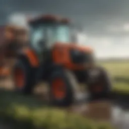 High-pressure washer cleaning agricultural equipment