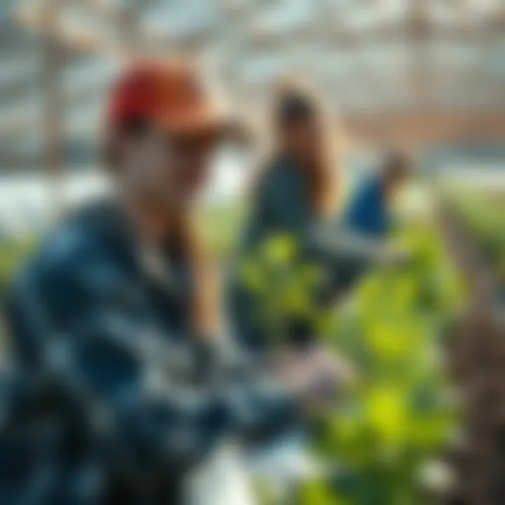 Students in Sustainable Agriculture Program Students engaged in hands-on learning within a sustainable farming environment.