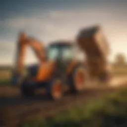 Compact tractor loader backhoe performing versatile tasks in a field