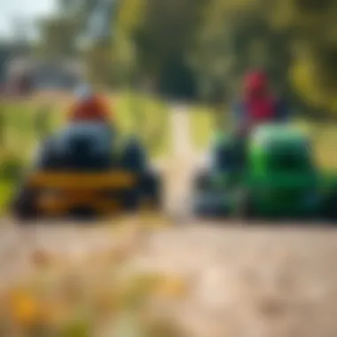 Side-by-side comparison of Scag and Ride mowers highlighting features