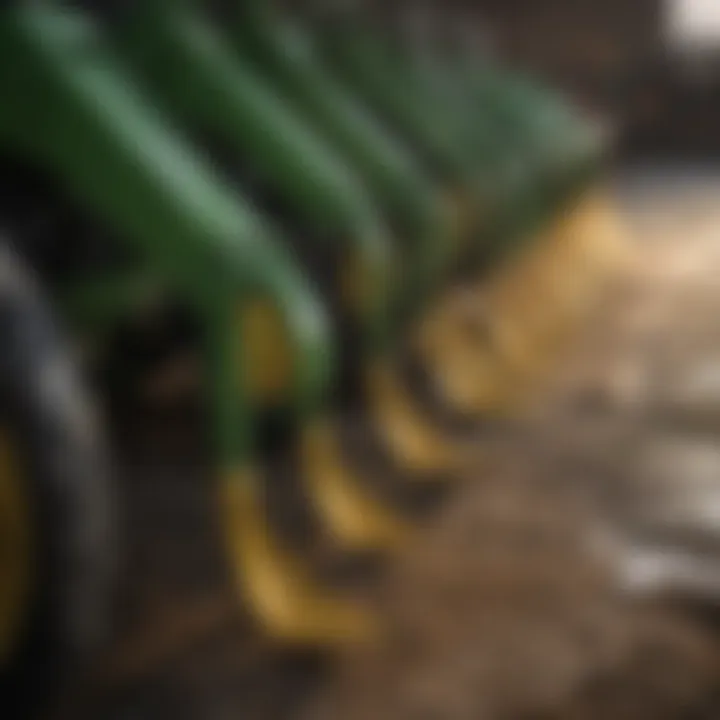 Various types of forks for tractor buckets displayed together