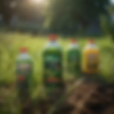 Types of grass fertilizers in bottles