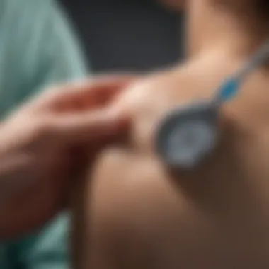 Veterinary professional performing routine health checks using a rectal thermometer.