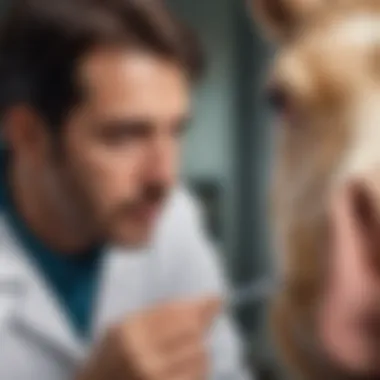 Veterinarian demonstrating the use of a rectal thermometer on a large animal.