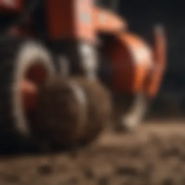 Close-up of soil being compacted by a roller