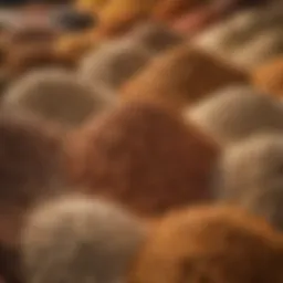 Diverse types of animal feed displayed in a market