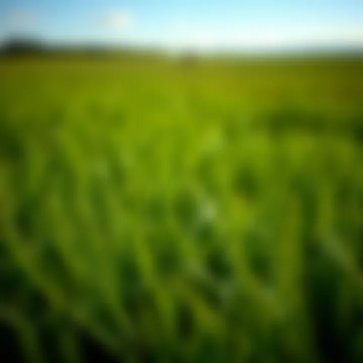 Close-up view of healthy grass on pasture land
