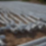 Close-up view of various PVC fittings used in irrigation systems.