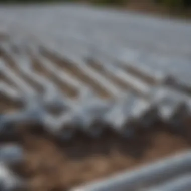 Close-up view of various PVC fittings used in irrigation systems.