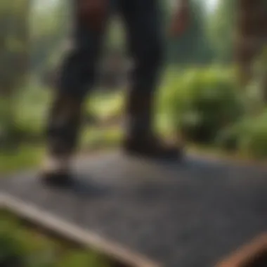 Gardener using rubber mats for plant protection