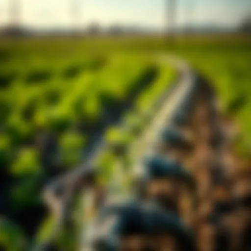 Detailed view of a drip manifold system in action