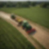 Aerial view of a thriving Maryland farmland with John Deere equipment