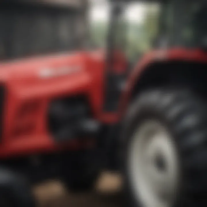 Close-up of Mahindra tractor features and controls