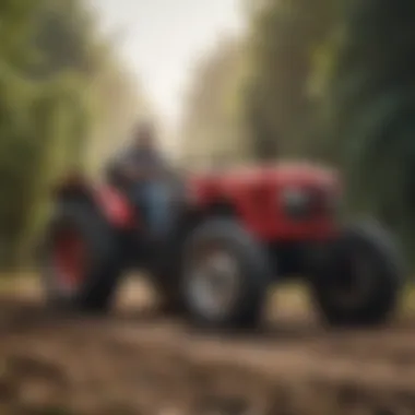 Maintenance routine being performed on a Mahindra tractor