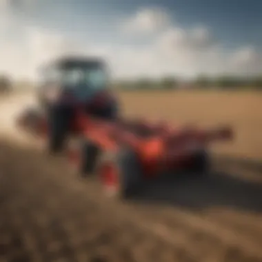 Tiller attachment in action on a farm field, highlighting agricultural application