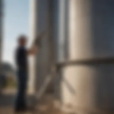 Application of repair materials on a concrete stave silo