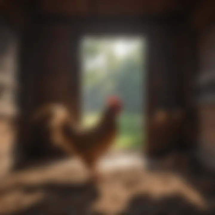 An illustration of predator-proof features in a chicken coop.