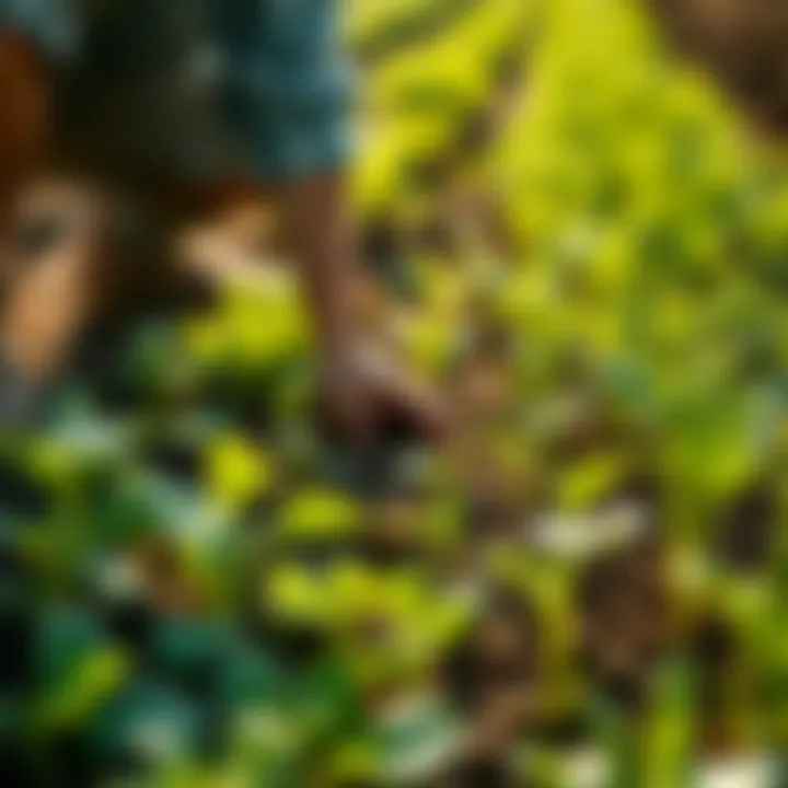 Diverse Agricultural Settings A close-up of crops being tended to in different agricultural settings