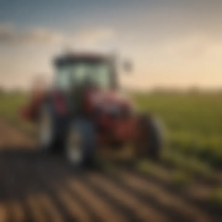 A farmer analyzing crop yield data influenced by mechanization