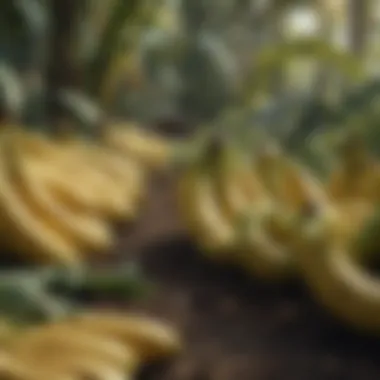 Diverse Banana Varieties in a Thriving Plantation A lush banana plantation showcasing various banana varieties