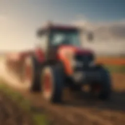 A modern tractor in a vibrant agricultural field