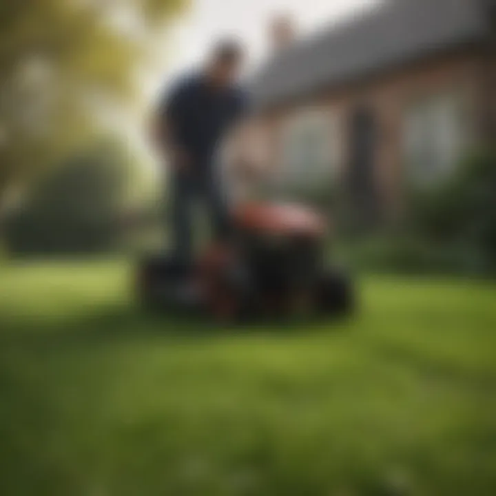 A gardener applying treatment to damaged lawn areas