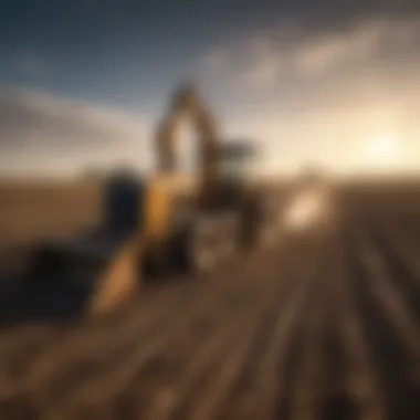 A backhoe in a vast agricultural field showcasing its digging capabilities.