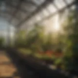 Greenhouse bathed in sunlight with thriving plants