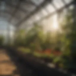Greenhouse bathed in sunlight with thriving plants