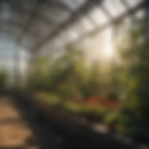 Greenhouse bathed in sunlight with thriving plants