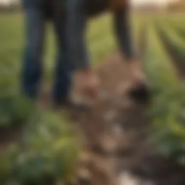 A farmer installing drip tape in a field, demonstrating installation techniques.