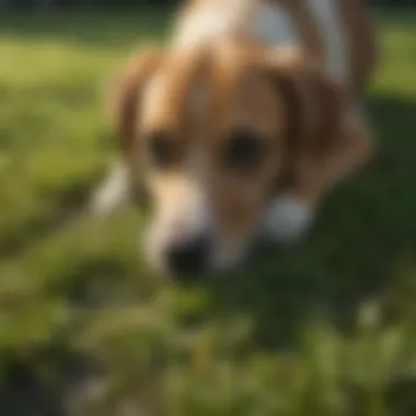 Close-up of dog urine damage on grass