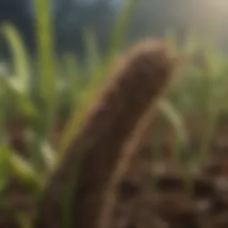 Close-up view of cutworm damage on a young plant