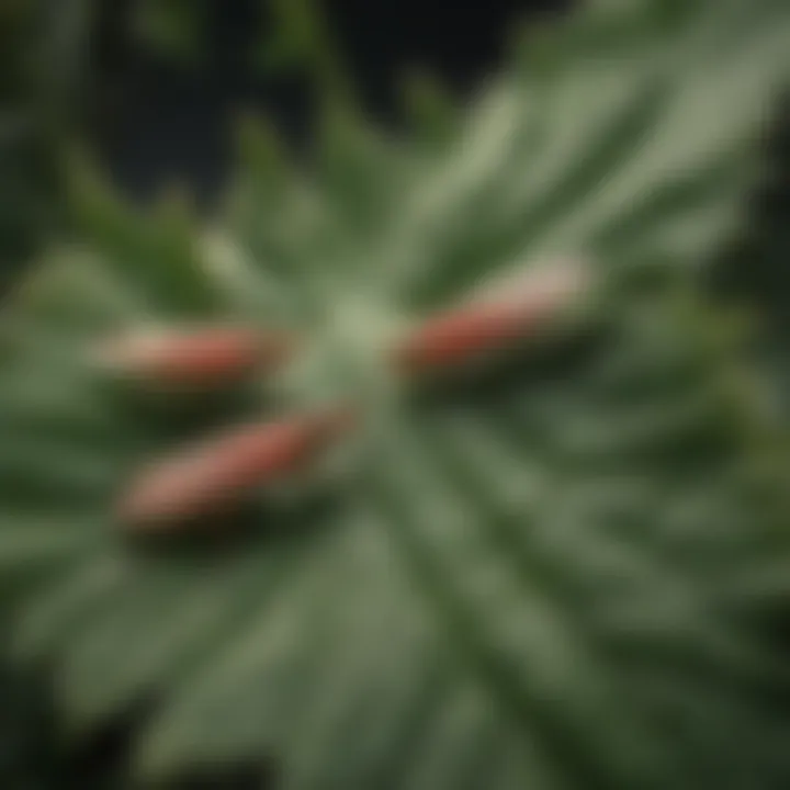 Close-up of thrips on a leaf